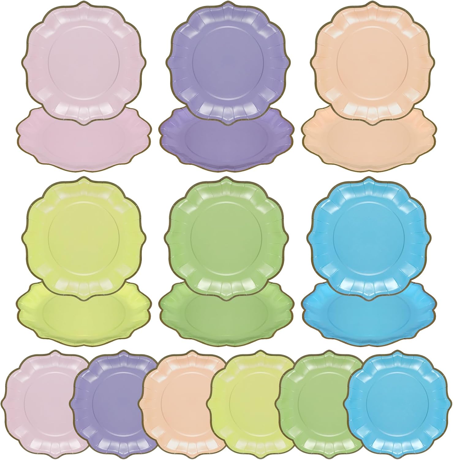 Suttmin 180 Pcs Pastel Paper Plates Gold Foil Scalloped