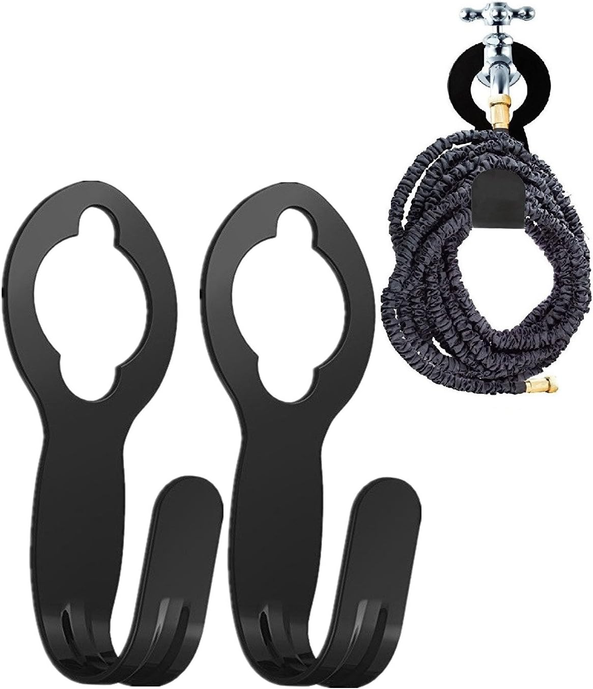 chic style 2 Pack Garden Hose Hanger Wall Mount Hose Holder Hook Fit to 25 50 75 100foot Hose (ABS Plastic, Black)
