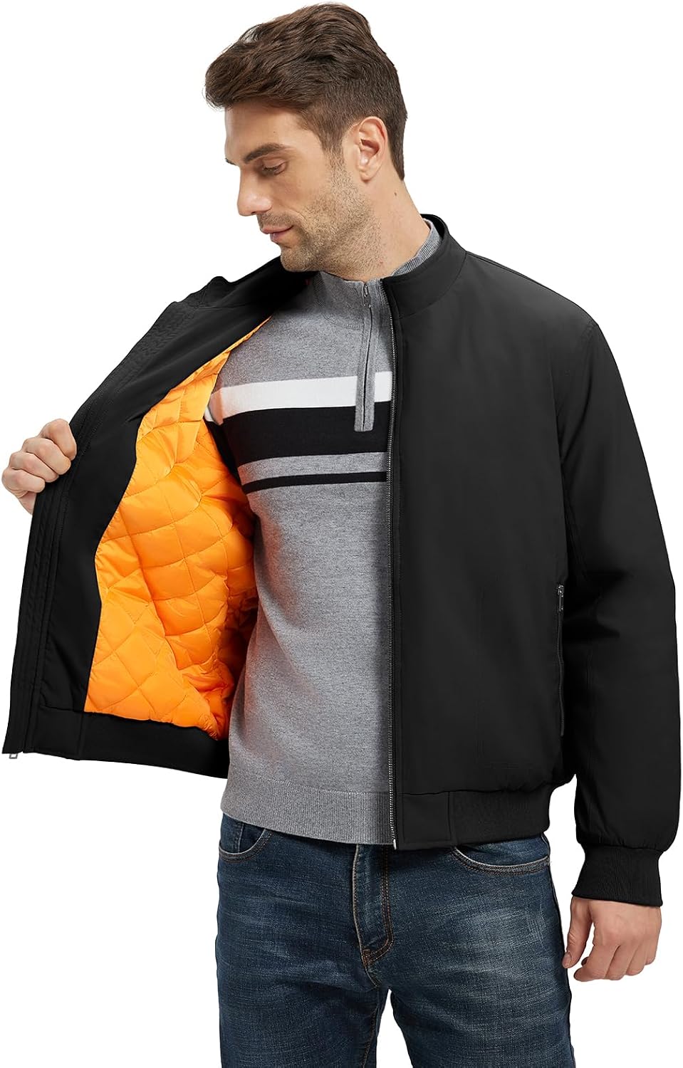Rdruko Men's Winter Lightweight Bomber Jackets Windbreaker Golf Casual Fall Water Resistant Stylish Quilted Coat