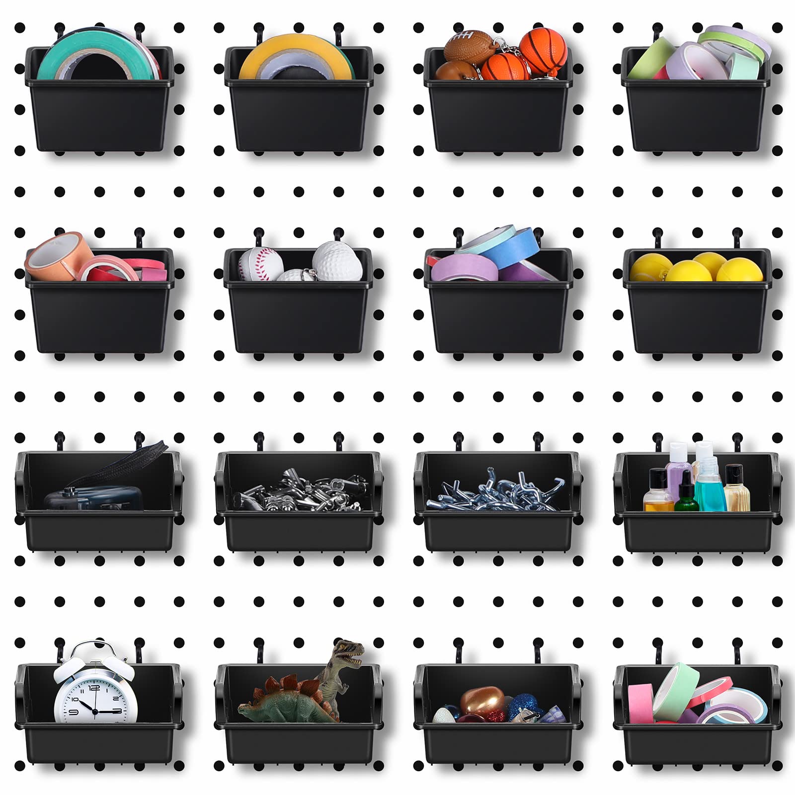 Buy 16 Pcs Pegboard Bins Kit Plastic Peg Board Storage Bins with Hooks