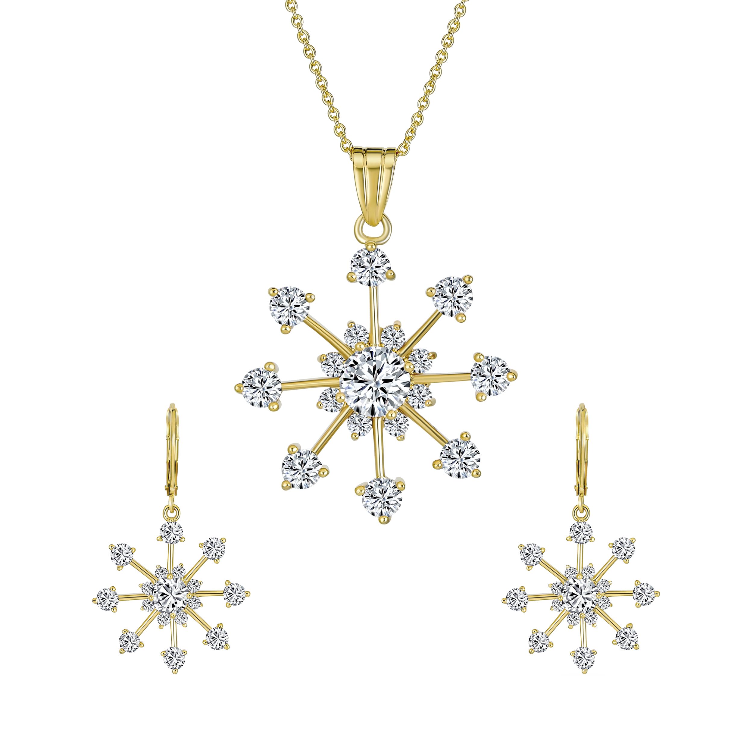 Conjunto de joyas de copo de nieve con circonitas de corte brillante 8