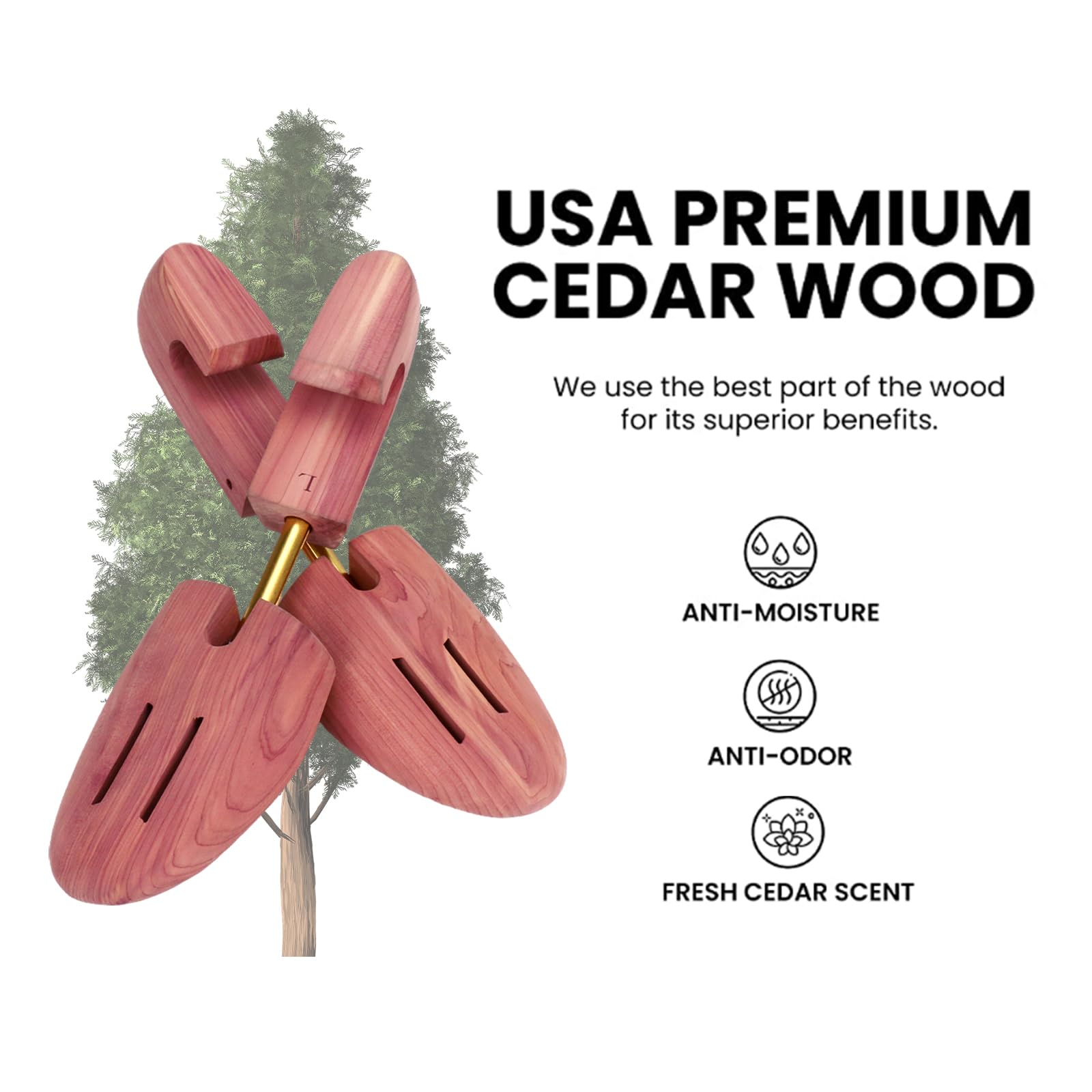 Árbol de zapatos para hombre, camilla de zapatos de madera para hombre, árboles de zapatos de cedro, árboles de zapatos ajustables para tenis o botas, Rojo parduzco, Medium