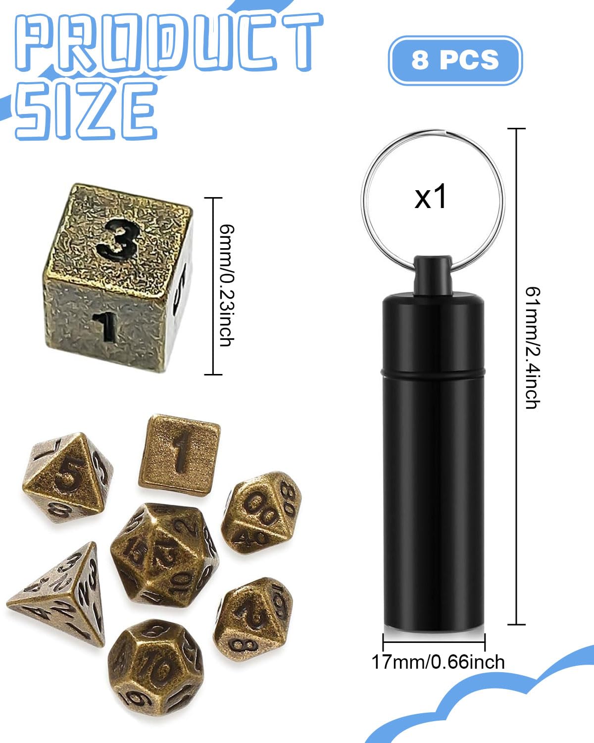 Mini Dadi D&D Set 7 Pezzi Set Dadi, Set Dadi d&d Dadi da Gioco Dadi Poliedrici per Dungeons and Dragons RPG MTG DND Dadi Giochi da Tavolo, con Custodia per Dadi Portachiavi