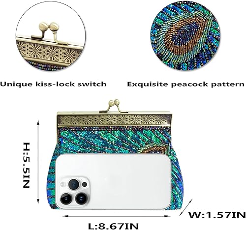 Miniatura 2 de Vistatroy Bolso de noche de estilo vintage con cuentas y lentejuelas para fiesta de boda bolso de mano para mujer de noche Azul (Peacock Blue)