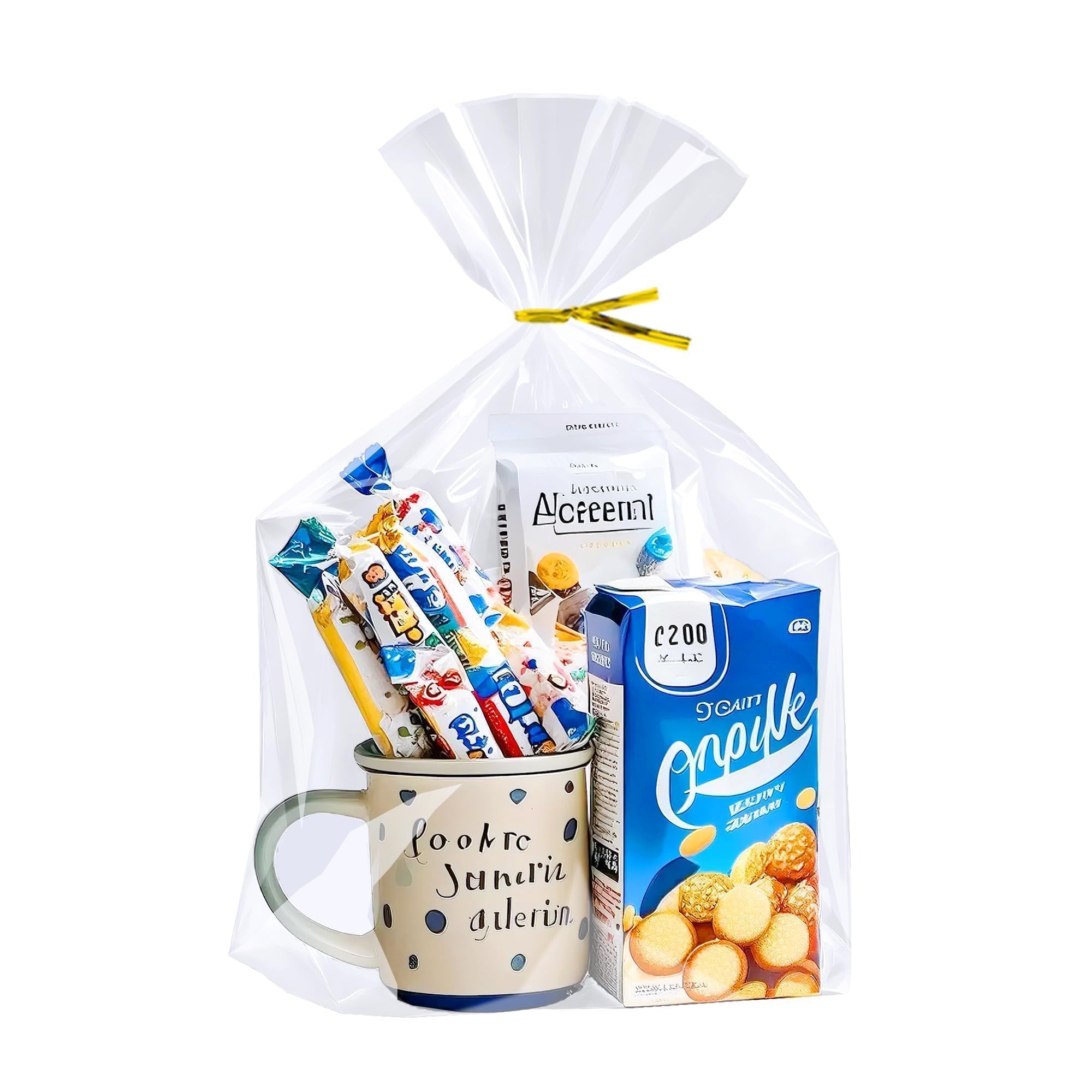 PigPotParty 25 x 35 cm, 50 szt. worków z dolnym klinem, przezroczyste plastikowe torby na prezenty, celofanowe torby na smakołyki z 50 x skręconymi krawatami, duże opakowanie na upominki na imprezę,