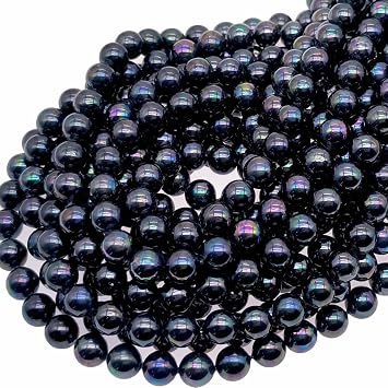Natural Round Smooth Agate Beads Gemstone Beads Loose Beads Agate Beads for Jewelry Making 15" 1 Strand per Bag-Wholesale 8mm, Shell Pearl Black
