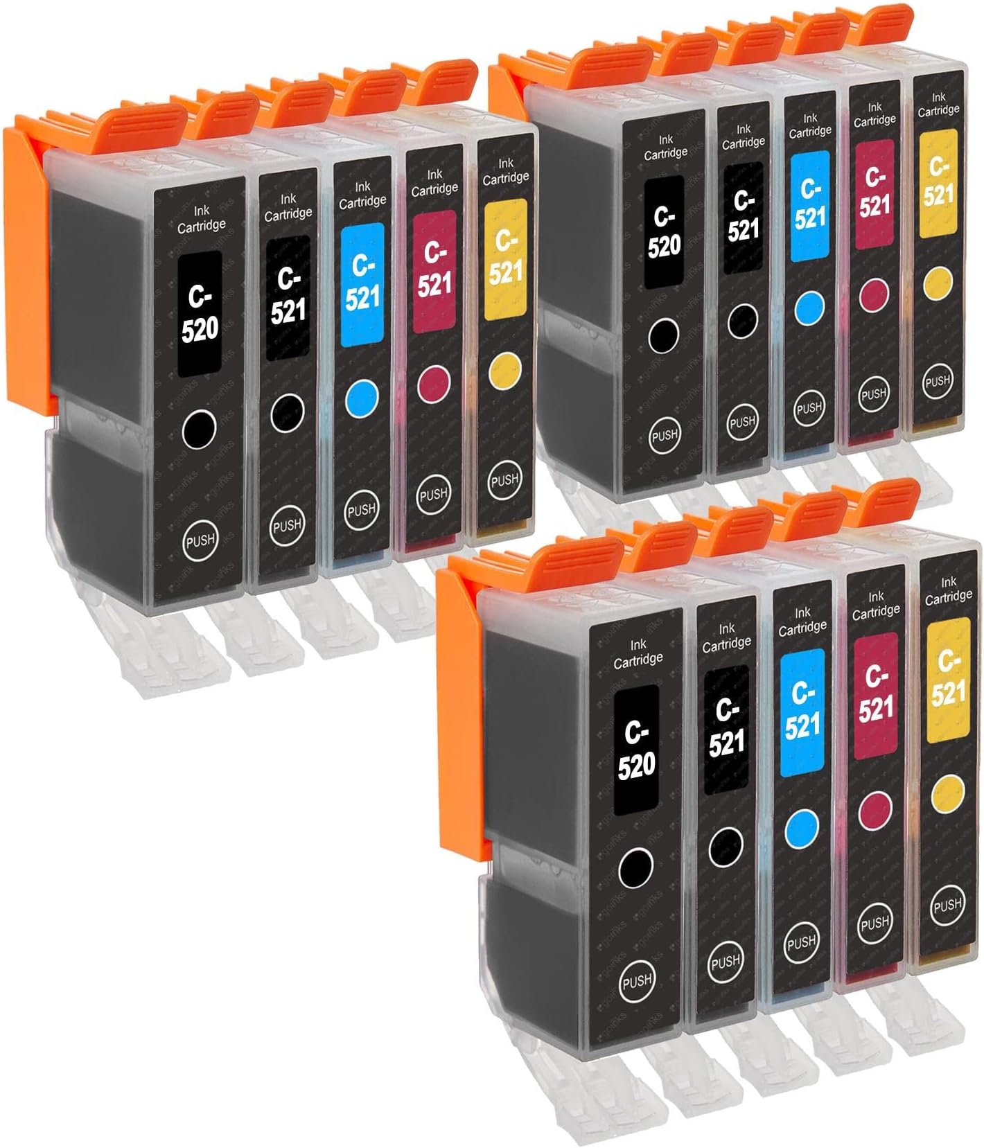 Go Inks C-520 & C-521 Compatible Set of 5 Ink Cartridges to replace Canon PGI-520 & CLI-521 for use with Canon PIXMA Printers (Pack of 15)