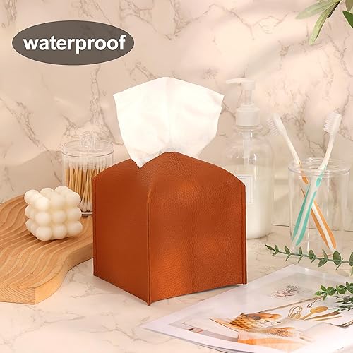 Miniatura 5 de Fixwal Kleenex, 2 fundas para caja de pañuelos, 5.12 x 5.12 x 5.12 pulgadas, organizador decorativo de piel sintética, soporte cuadrado para caja de