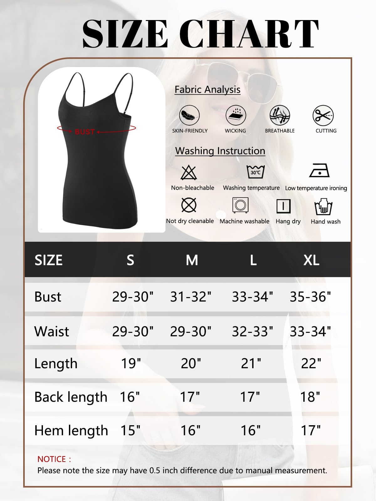 Lot de 4 débardeurs réglables pour femme - Bretelles spaghetti - Basic Camisole - Ultra doux - Superposition