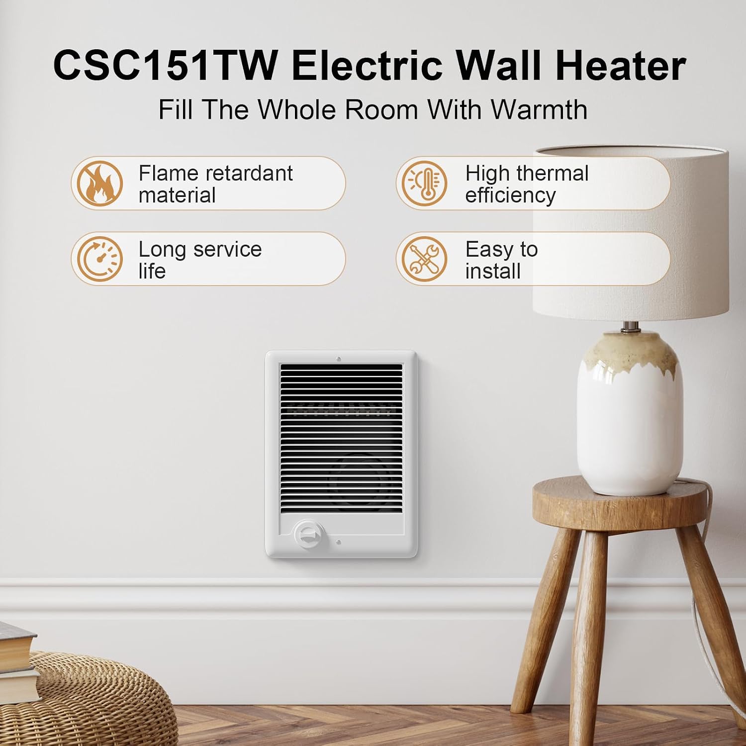 CSC151TW Electric Wall Heater Complete Unit with Thermostat