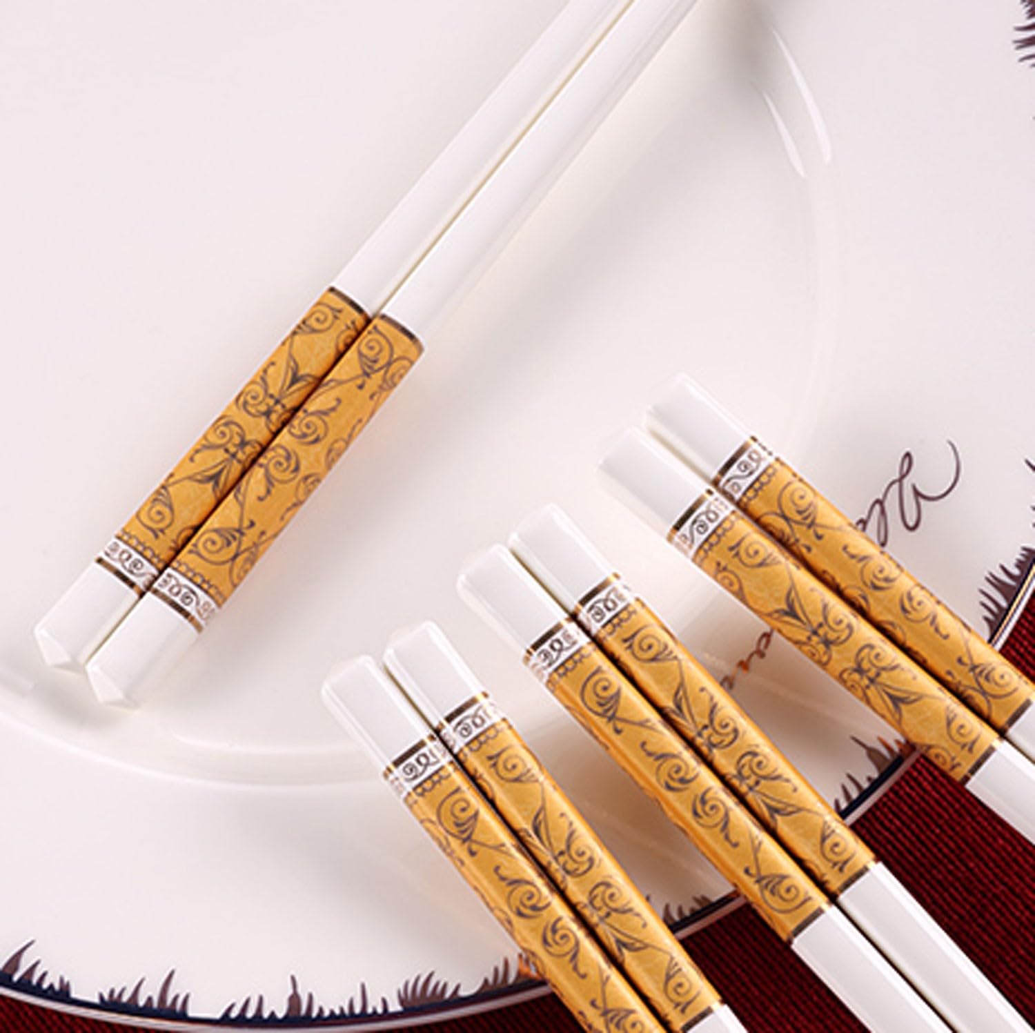 Baguettes japonaises réutilisables, Baguettes en céramique antidérapantes pour la Maison, 10 Paires de Baguettes en Porcelaine, Coffret Cadeau，E 25cm