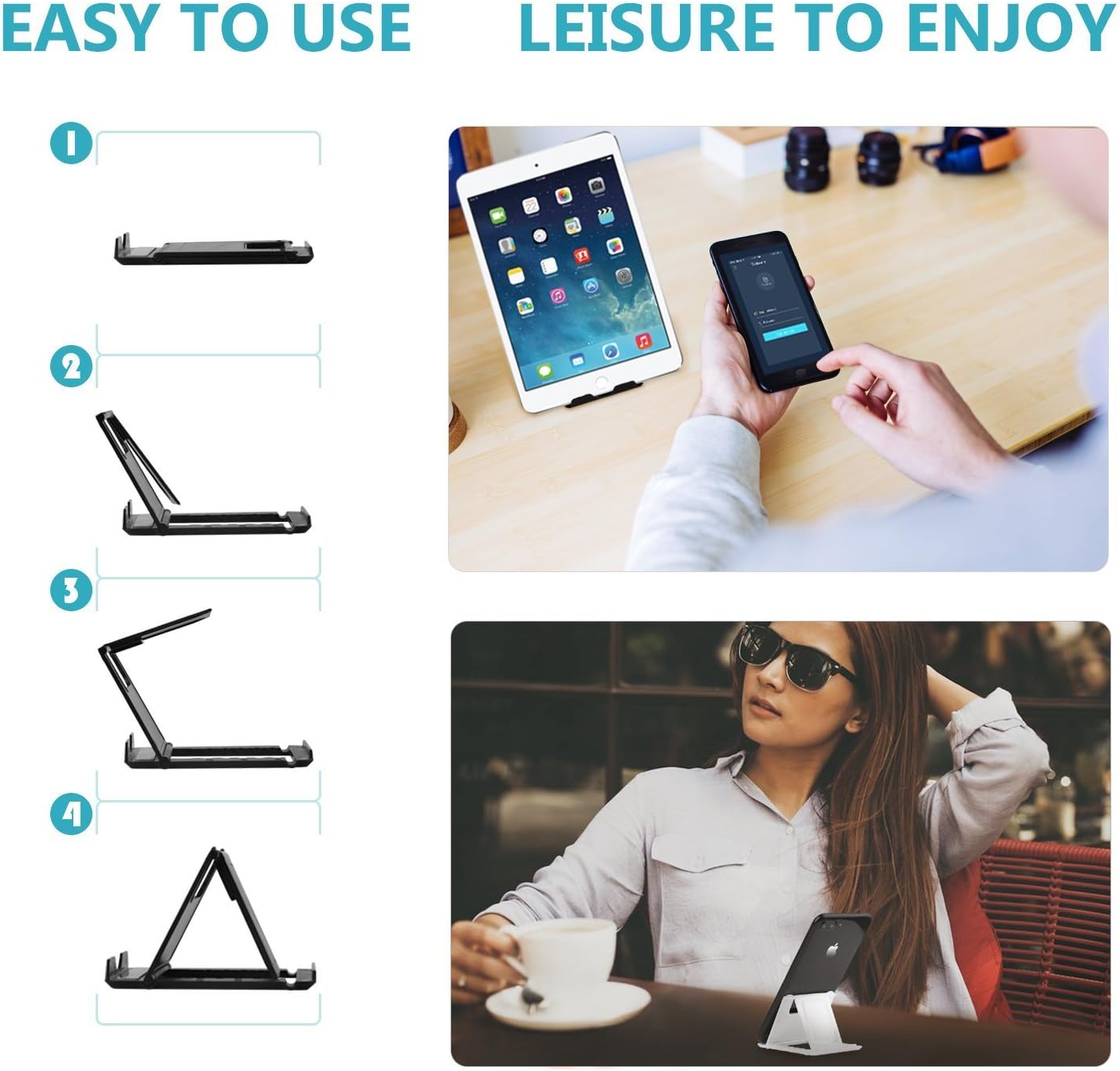 Elimoons 4 Pack Cell Phone Stands, Universal Foldable Tablet Stand Multi-Angle Pocket Desktop Holder Cradle Compatible with iPhone 11 Pro Xs Max X 8 7 6s Plus, All Android Smartphones Tablets (6-10") : Cell Phones & Accessories