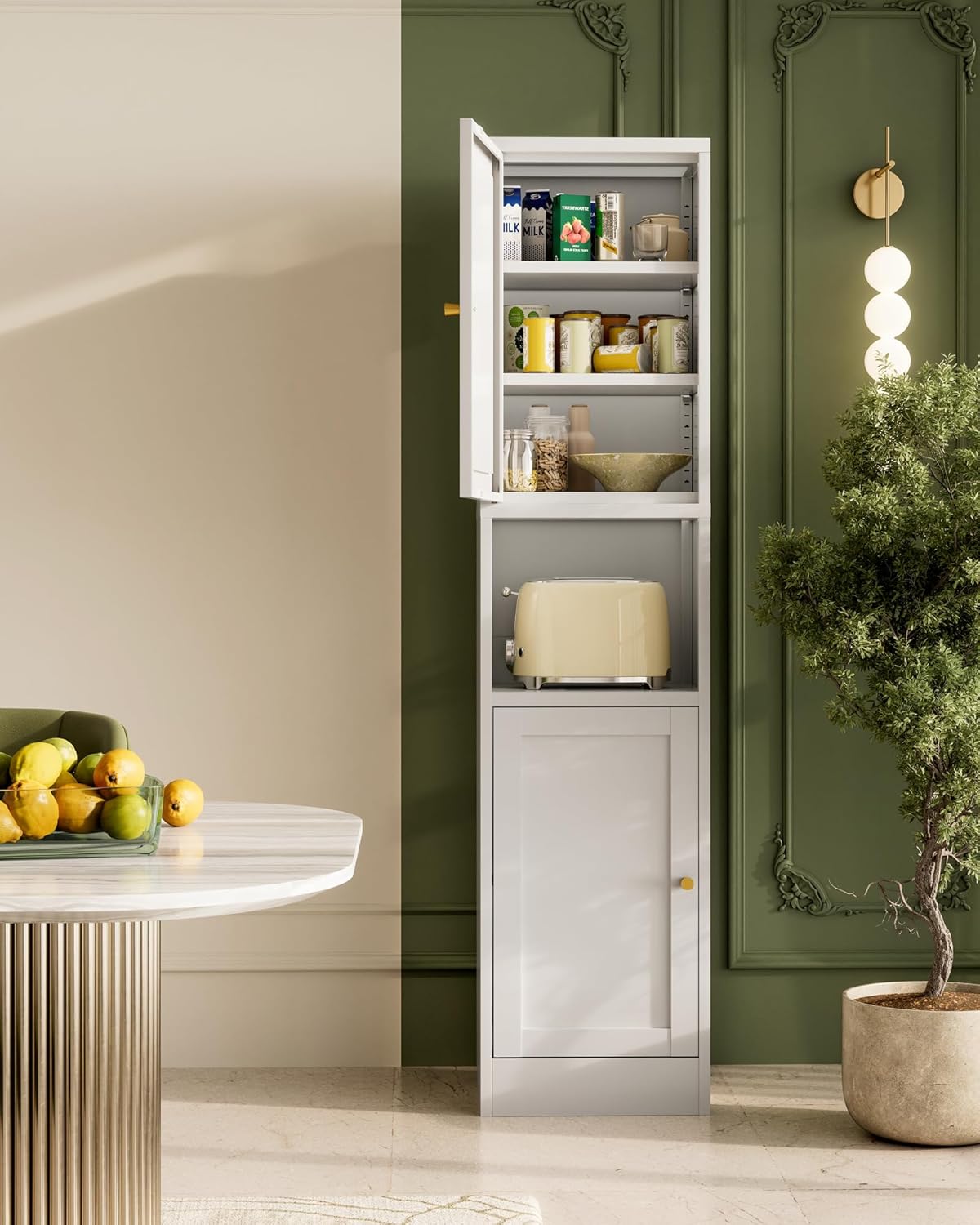 67" Slim Narrow Kitchen Pantry Cabinet with Doors – 6-Tier Tall Storage Cupboard for Small Space, Adjustable Shelves, Reversible Doors, Easy Assembly, White, Ideal for Bathroom