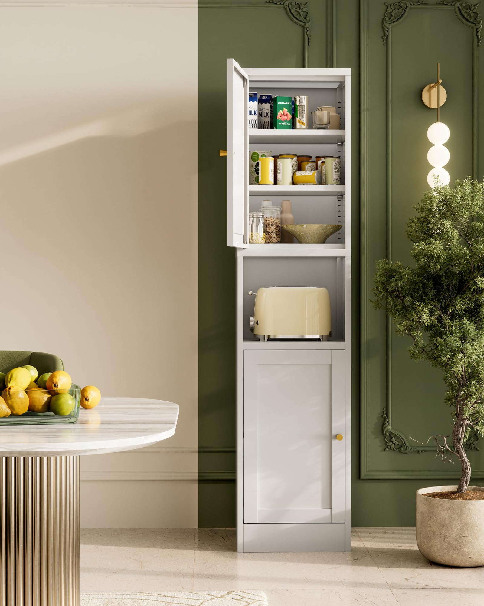 QINPTWUT 67" Slim Narrow Kitchen Pantry Cabinet with Doors – 6-Tier Tall Storage Cupboard for Small Space, Adjustable Shelves, Reversible Doors, Easy