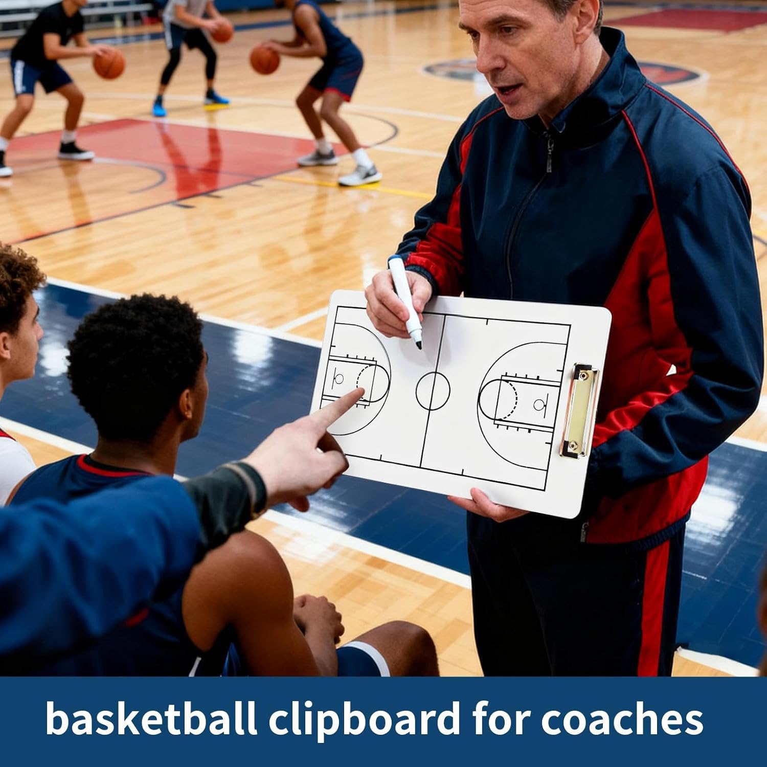 Portable Sports Clipboard, Double Sided Whiteboard, 13.78x8.66 Inches Coaches Board with Dry Erase Feature, Compact PVC Coaching Pad, Tactics Board with Clear Layout, Training Equipment for Basketball