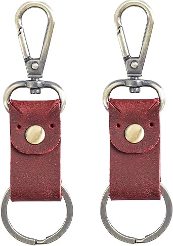 2pcs Small Leather Keychain Key Holder Belt Key Chain Ring Key Fob for Man and Women