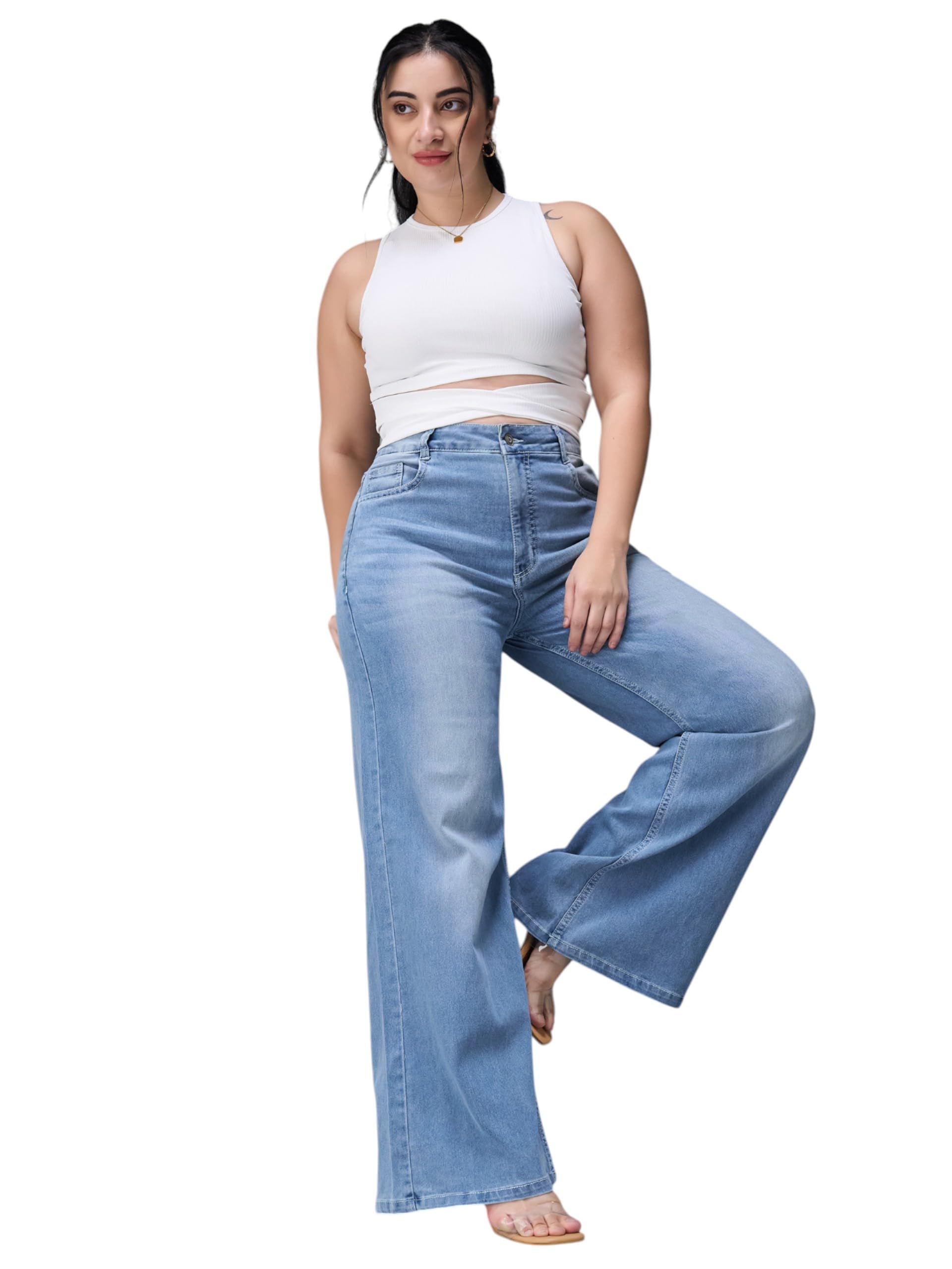 miss chase a+ Women's Wide-Leg High-Rise Regular-Length Stretchable Shaping Denim Jeans-picture-50