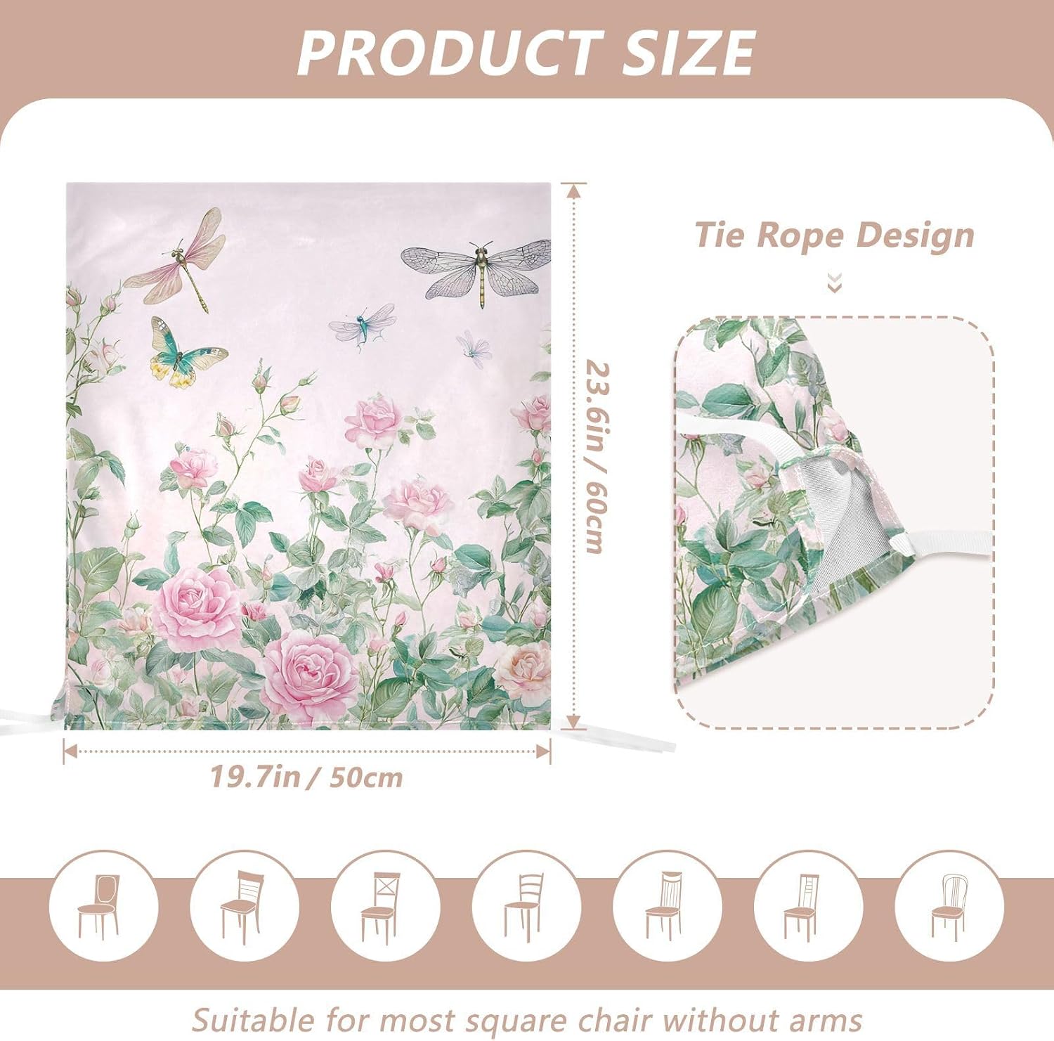 6Pcs Chair Back Covers for Dining Chairs Covers Decorations Removable Chair Slipcovers Chair Protectors Cover for Dining Room Kitchen Party Pink Spring Rose and Dragonfly Butterfly