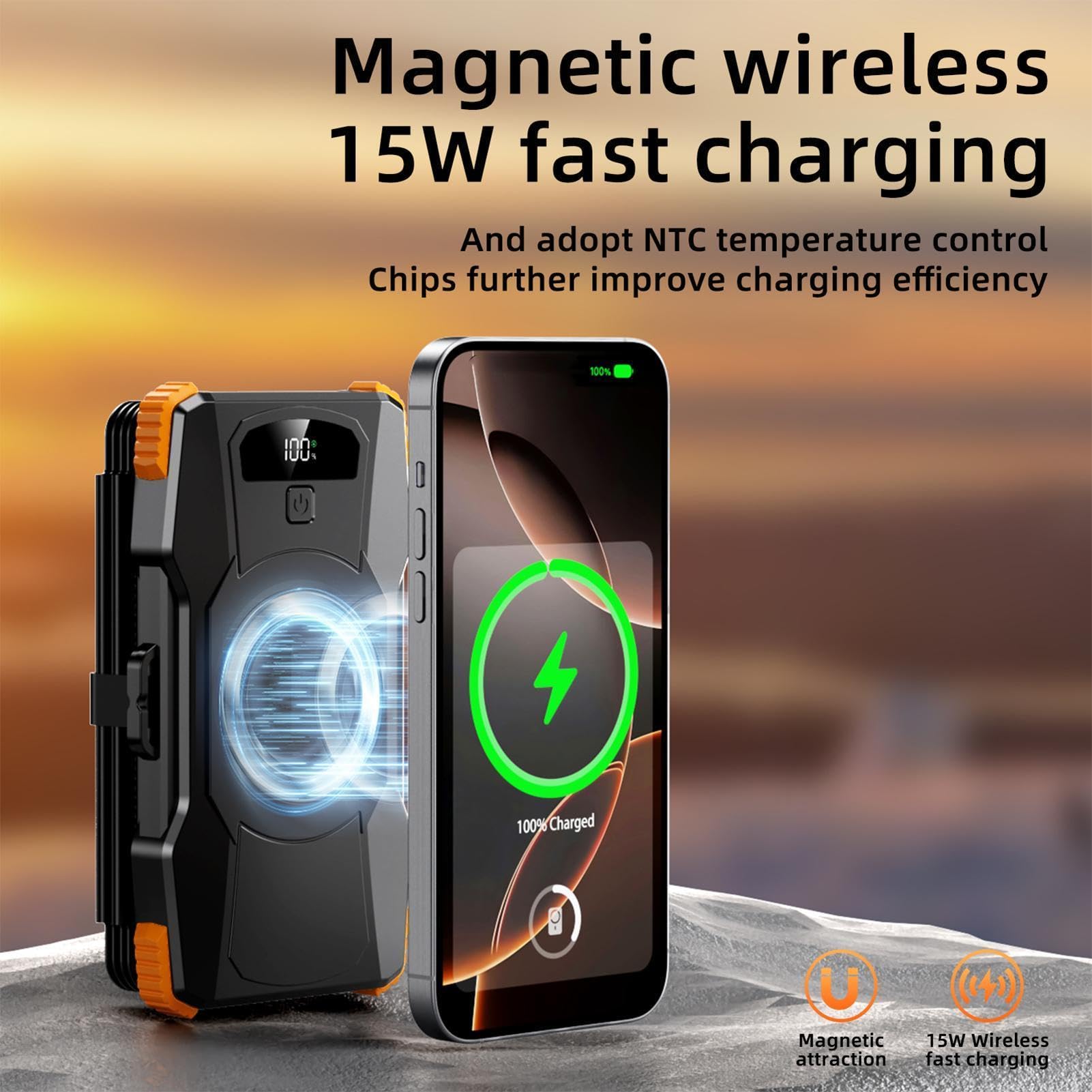 Cargador Solar Portátil 20000mAh Batería Externa Inalámbrica con Linterna
