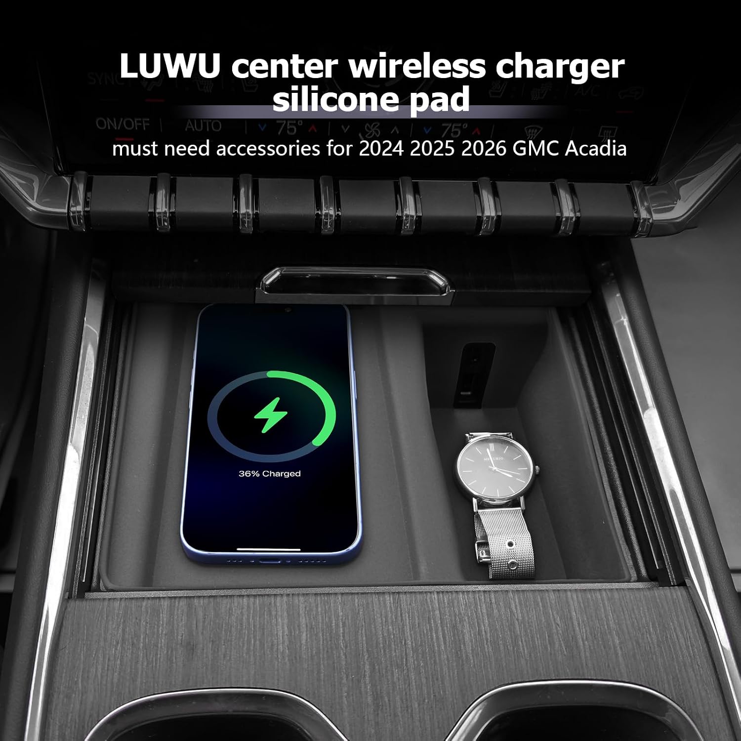 LUWU 2026 Acadia Wireless Charging Anti-Slip Mat Compatible with 2024 2025 2026 Acadia Accessories Silicone Protective Pad Center Console Phone Charger Liner Mat Liner Protective Pad