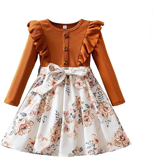 HNXDYY Little Girl Floral Ruffle Knit Dress Long Sleeve Party Boho Princess Vint