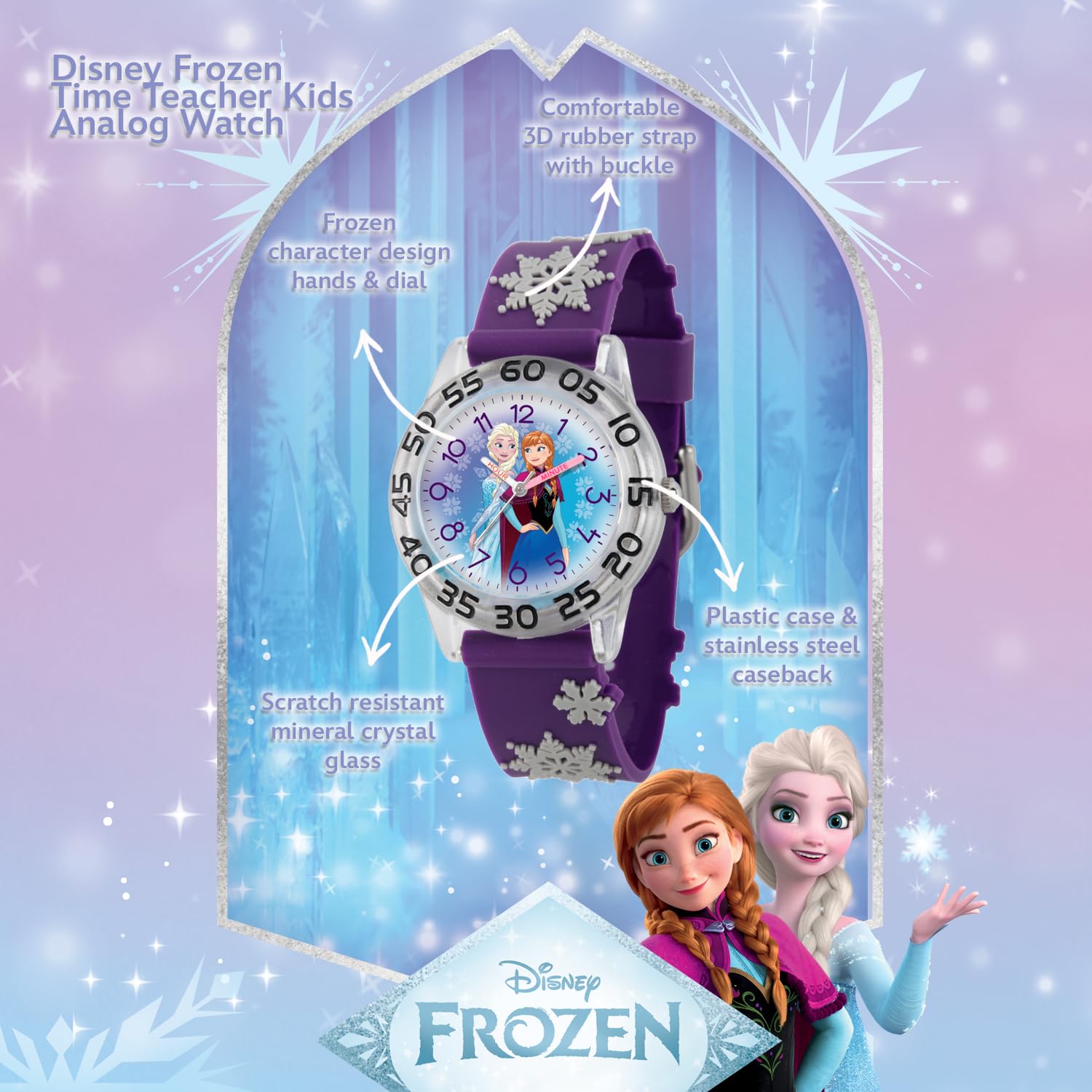 Disney Orologio analogico al quarzo con cinturino in nylon per bambini Frozen, per insegnare l'ora