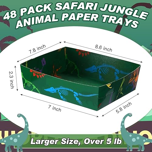 Miniatura 3 de Tioncy Paquete de 48 bandejas de papel para fiesta de dinosaurios, diseño de fósiles de dinosaurios, bandejas de papel de 5 libras, botes de comida