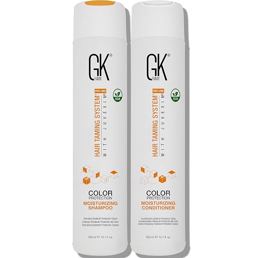 GK Hair Cheratina Globale Moisturizing Shampoo e Balsamo Set Idratanti per Capelli Colorati - Uso Quotidiano da Secchi a Normali Senza Parabeni 300ml