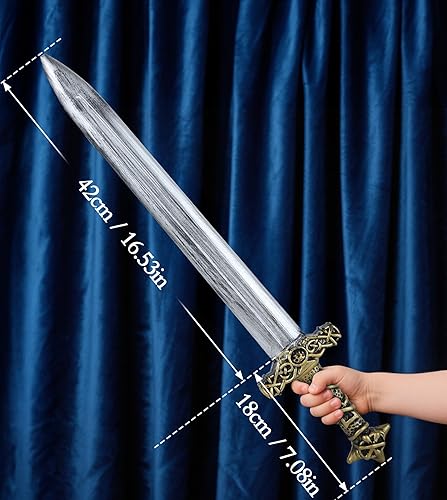 Miniatura 6 de 2pcs juguete espada romana espada Halloween Cosplay medieval caballero accesorio plata oro