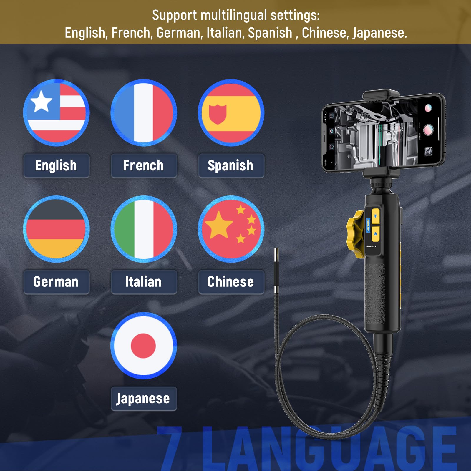 AUTOOL 210° Drehbar Endoskopkamera mit Licht, SVB302 Zwei-Wege-Gelenk-Endoskop, 0,6 cm Endoskop-Inspektionskamera, kompatibel mit Android und iOS Telefon, 100 cm halbstarres Kabel | Zwei-Wege-6-LED-Licht, HD-Video-Endoskop, kompatibel mit Android- und iOS