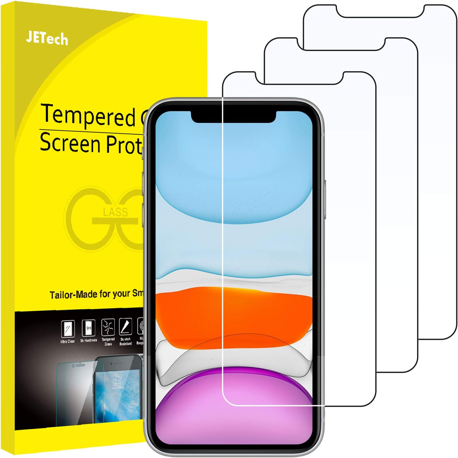 JETech Screen Protector for iPhone 11 and iPhone XR, 6.1-Inch, Tempered Glass Film, 3-Pack
