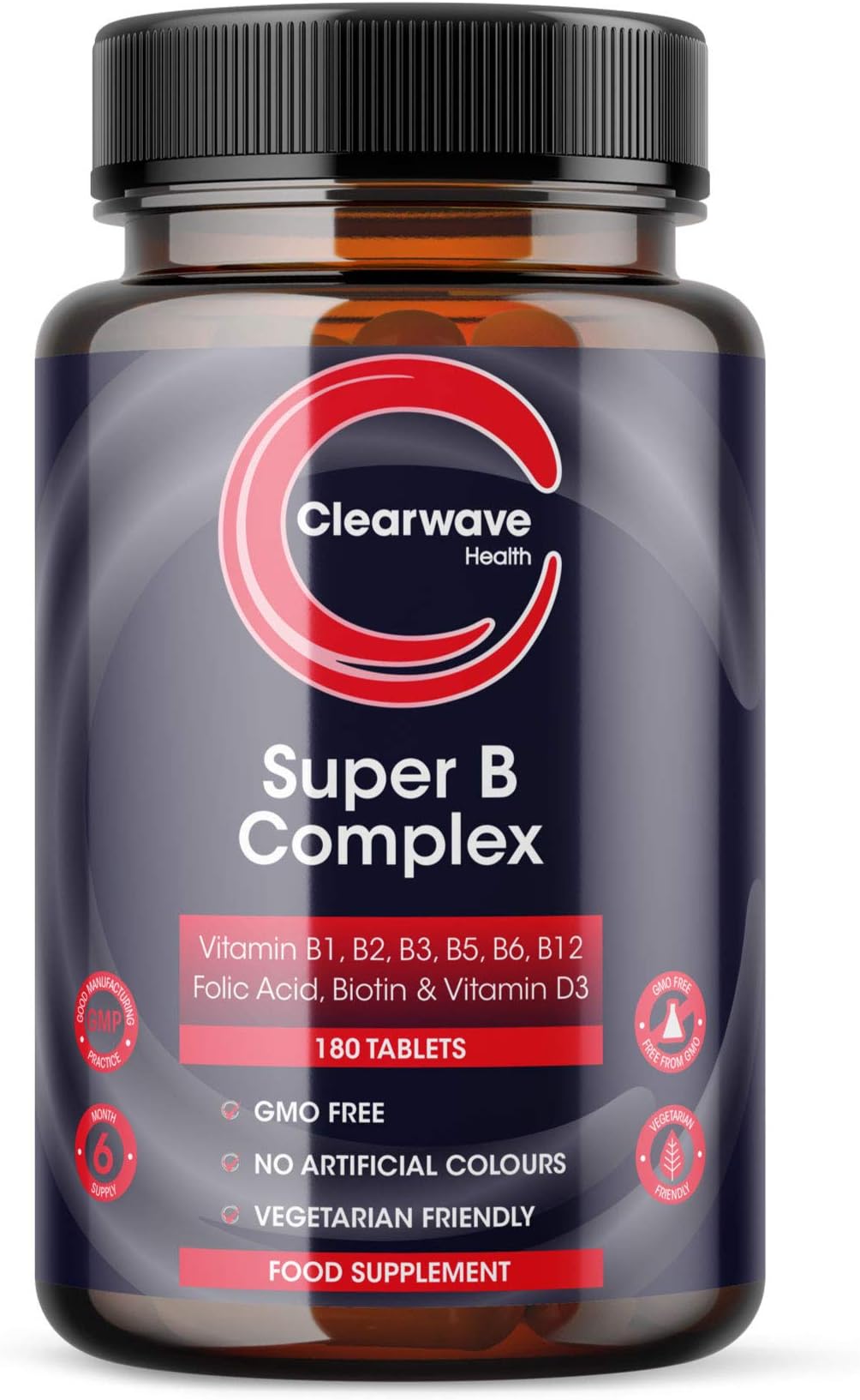 Super Vitamin B Complex High Strength - 8 B Vitamins: B1, B2, B3, B5, B6, B12, Biotin, Folic Acid & Vitamin D3-6 Month Supply - Made in The UK by Clearwave Health