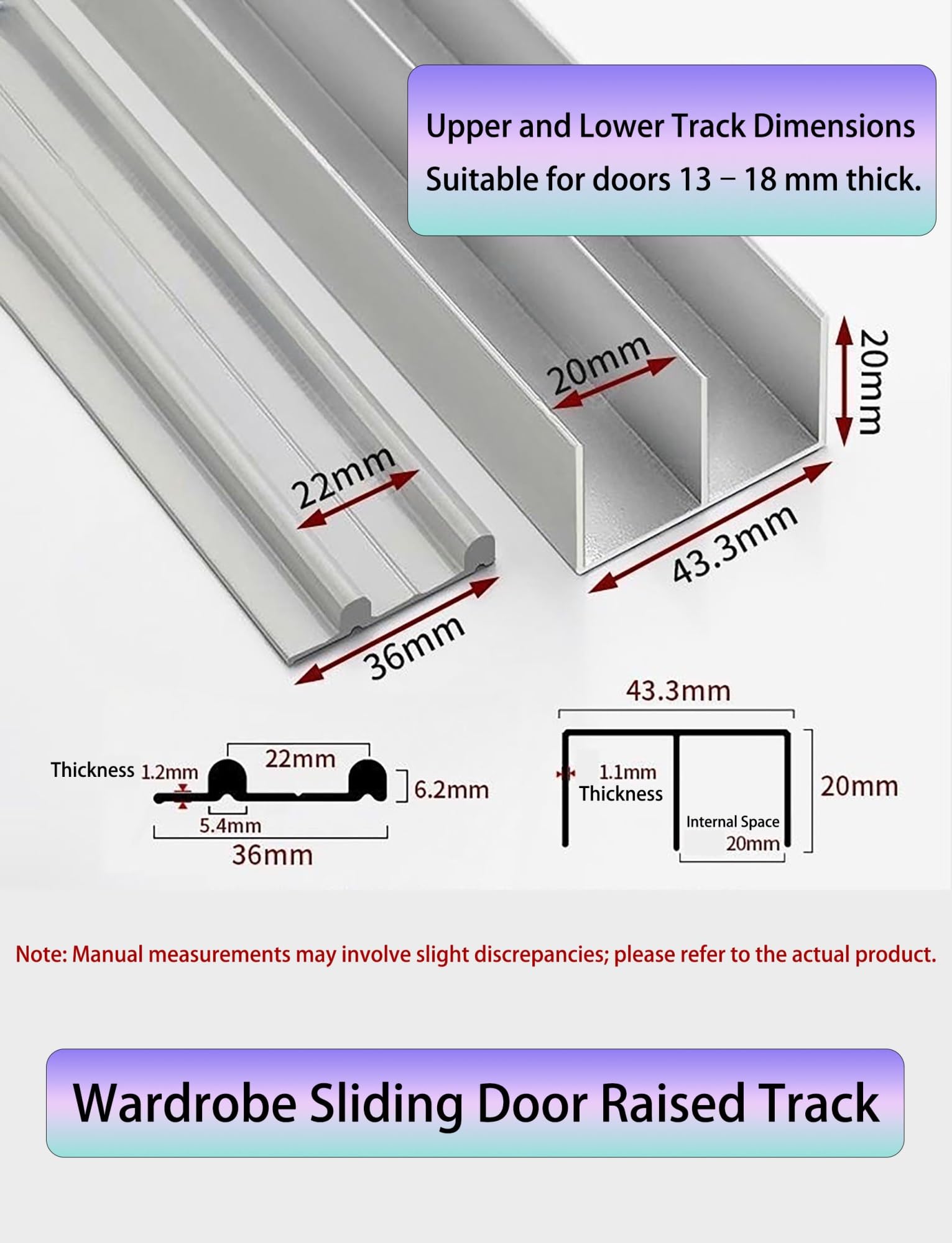 Heavy Du - Juego de rieles de aluminio para puerta corrediza de 1518 mm, 110 cm y suave