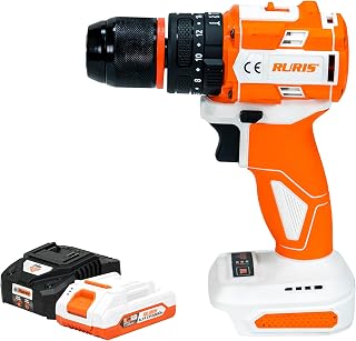 RURIS RMX1360 Cordless Impact Driver 60 Nm, Brushless Motor, 2 Speed, Chuck 0-13 mm, Percussion 30000 bpm, LED, 5 Bits and 7 Drills + 20V 2Ah Battery Kit and Charger