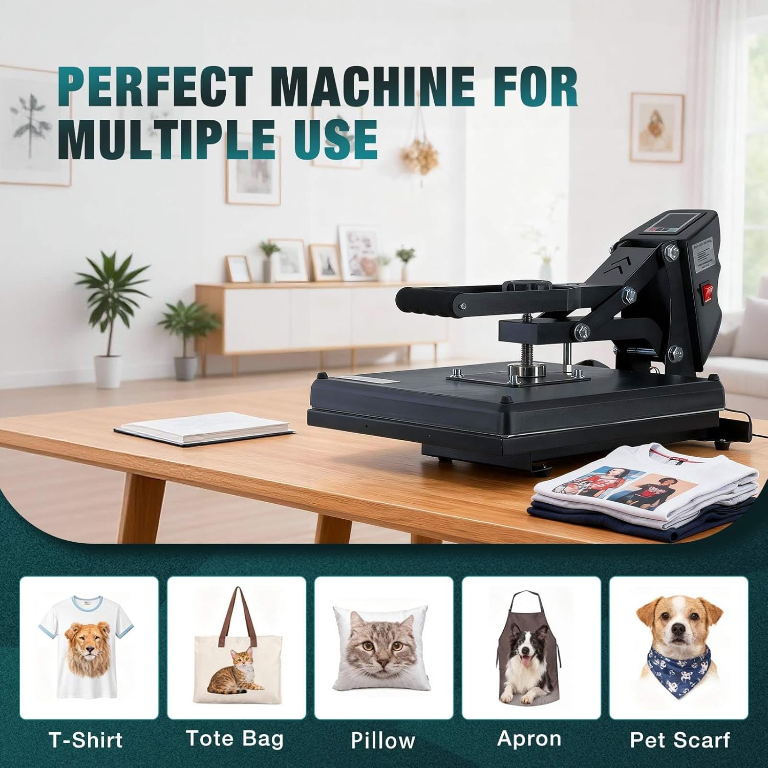 OLIXIS LW Heat Press, 15x15 Heat Press Machine for T Shirts with LCD Display & Memory Mode, 1200W Heat Transfer Machine for Bags, Pillows, Aprons