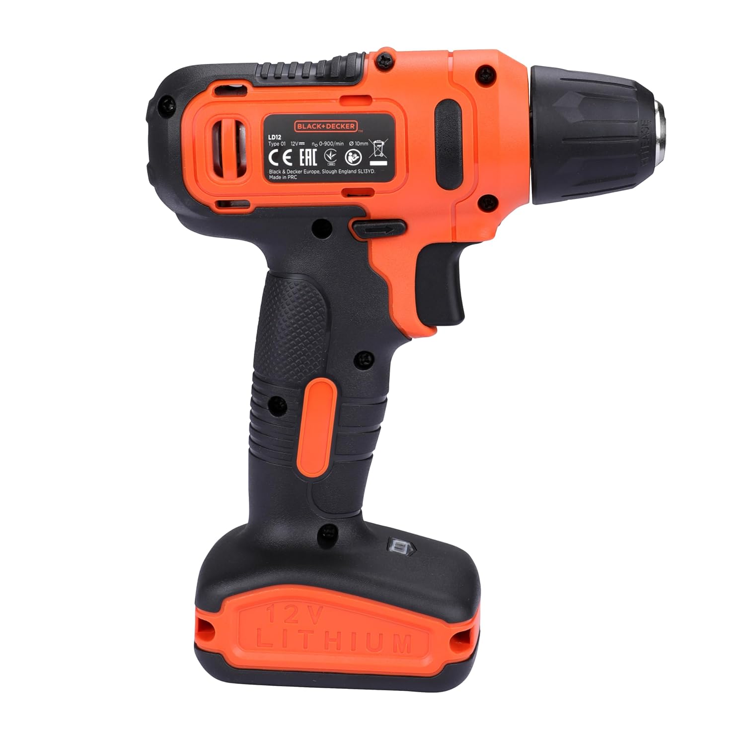 Close-up of the keyless chuck on the BLACK+DECKER LD12SP drill