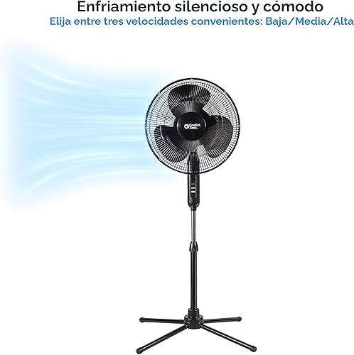 Miniatura 8 de Comfort Zone CZST161BTEBK Ventilador de pie oscilante de 16 pulgadas, opciones de 3 velocidades, cabezal oscilante de 90 grados, altura y