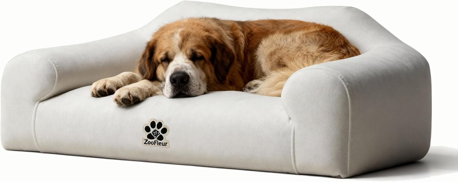 Pet Sofa Bed, Orthopedic Washable Dog Bed for Small Medium Dogs and Cats, Modern Plush Pet Furniture with Removable Cover(White)