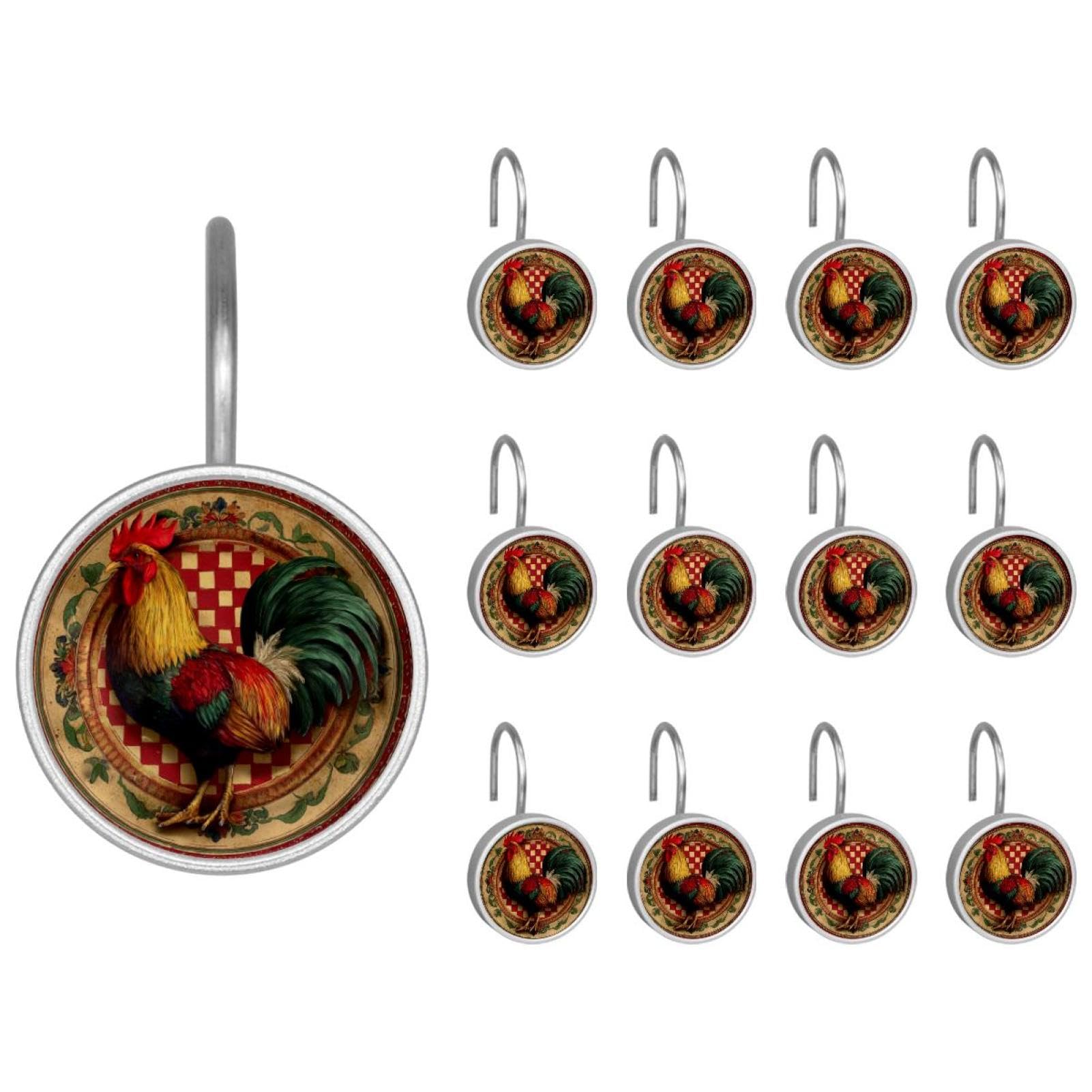 Grid Rooster 12Pcs Shower Curtain Hooks, Shower Rings Stainless Steel Hooks Bathroom Bedroom Living Room
