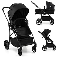 Vista 11 de INFANS Cochecito de bebé 2 en 1, cochecito convertible con moisés, asiento reversible, respaldo ajustable, plegable con una mano, cochecito compacto