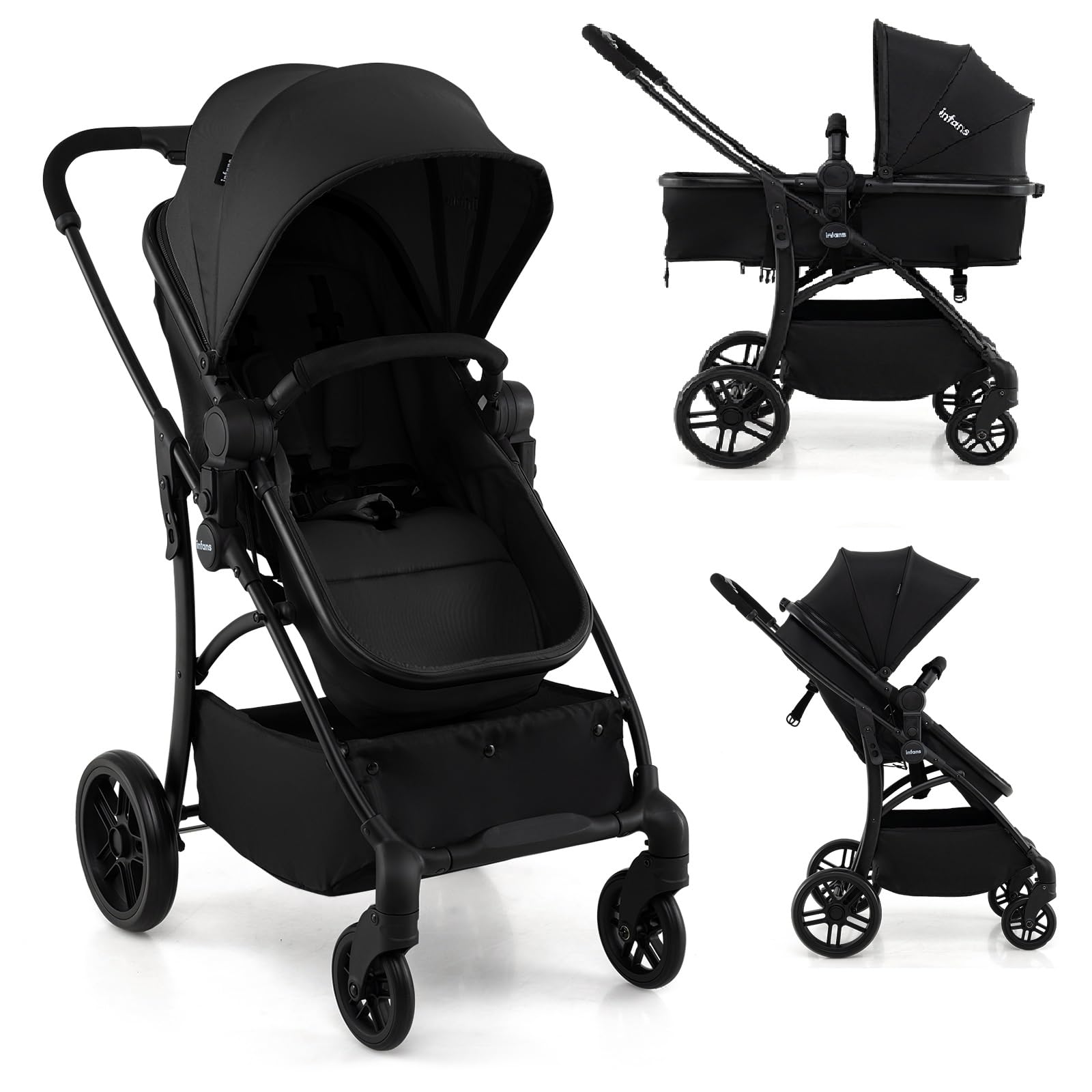 INFANS 2-in-1 Stroller with Bassinet (Black)