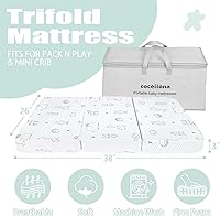 Vista 3 de Colchón triple Pack and Play, 38 x 26 pulgadas, colchón de espuma viscoelástica de doble firmeza Pack N Play con bolsa de viaje, colchón plegable