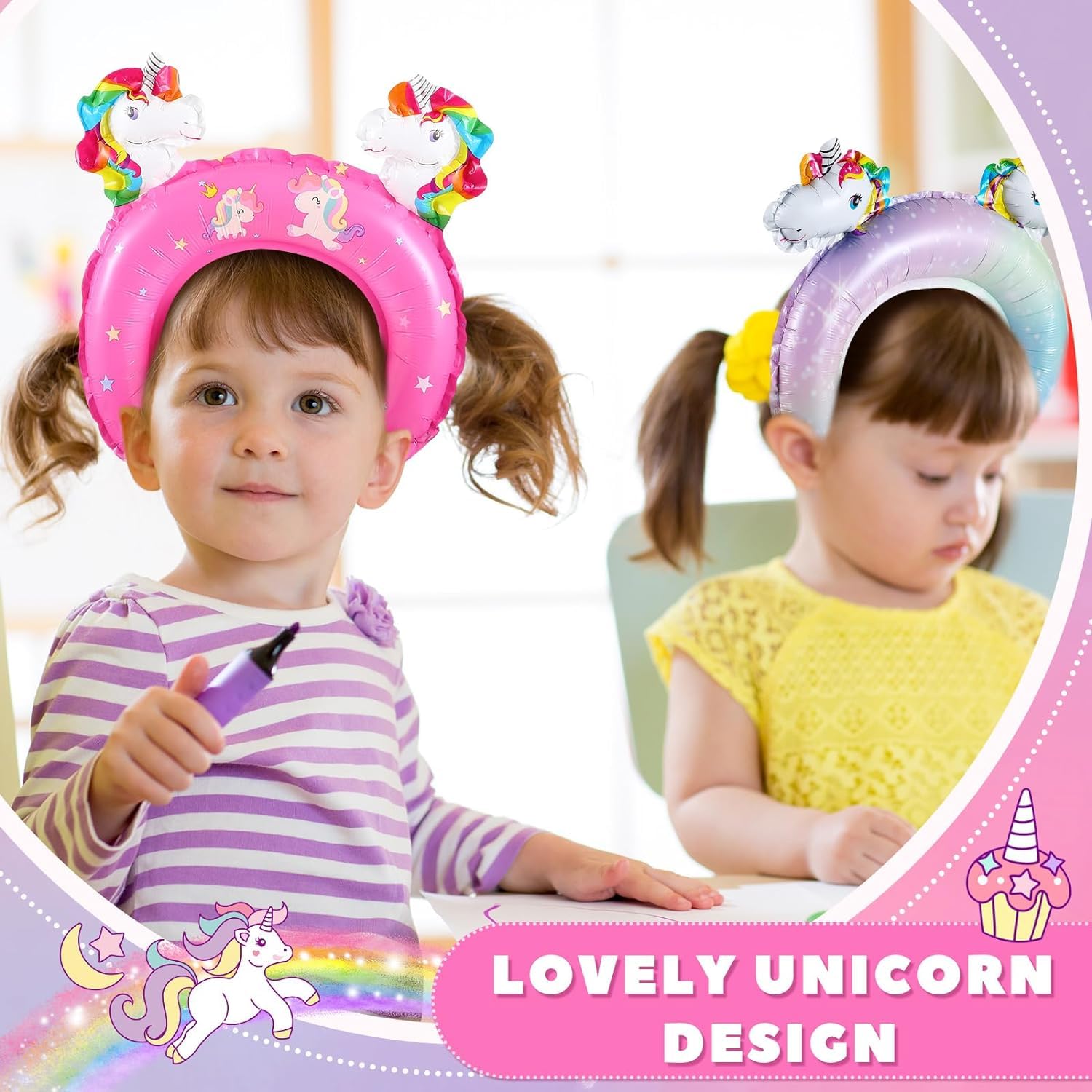 AMFIN (Pack of 4) Unicorn Shaped Head Hoops Foil Balloons for Theme Party Decoration - Multi 2
