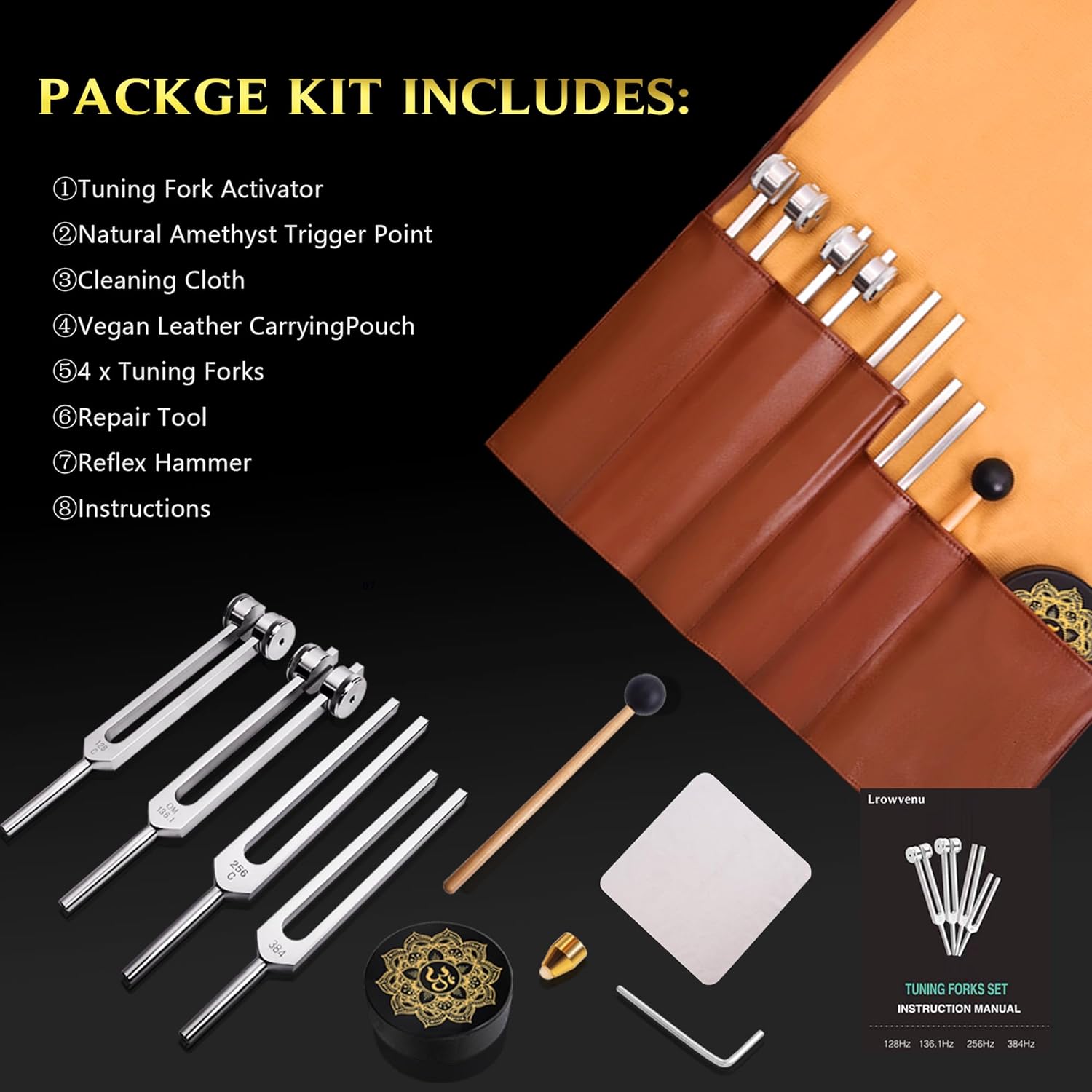 Tuning Forks for Healing Set – 128Hz, 136Hz, 256Hz, 384Hz. Body Tuning Forks Chakra Set, for Medical Sound Healing Therapy, Meditation, DNA Repair, Reiki Energy, Guitar Tune Fork