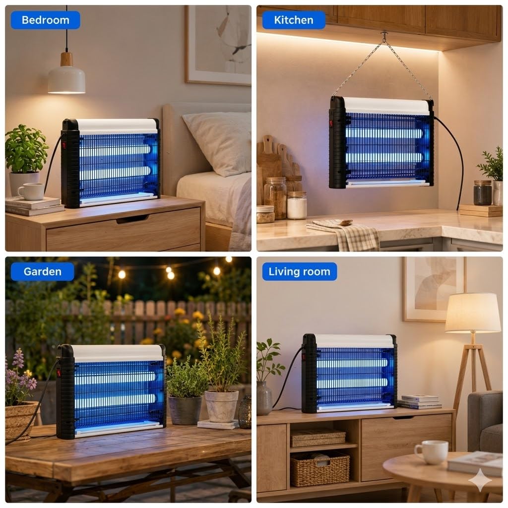 Insektenvernichter Elektrisch 35W, UV Mückenlampe 4000V mit 395nm Licht, Elektrische Fliegenfalle gegen Mücken,Fliegen & Motten