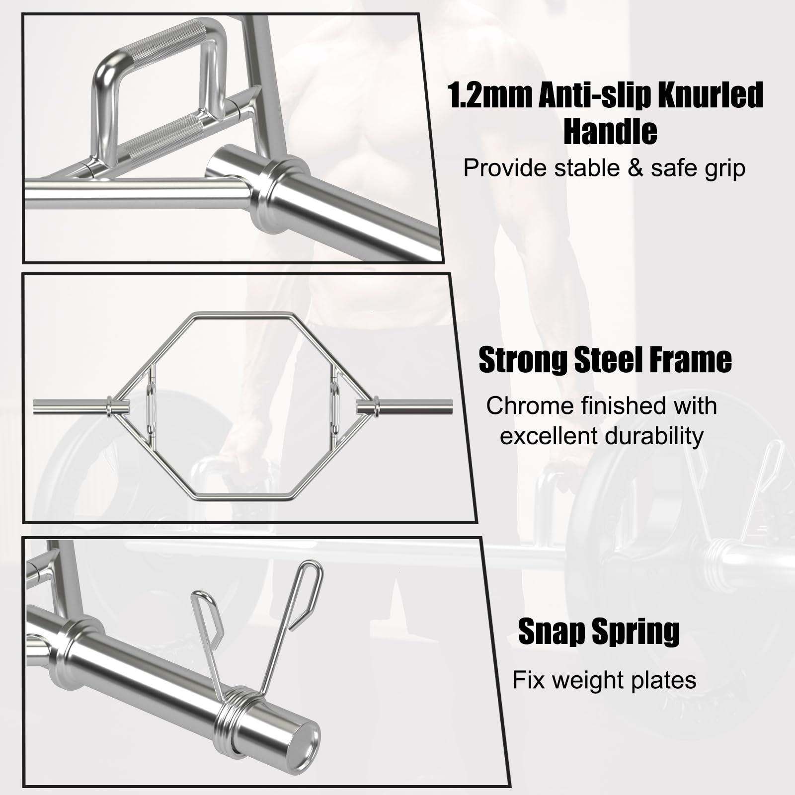 KOMFOTTEU Trap Bar Barre D'Haltères, Poignée Pliable, Charge 226KG