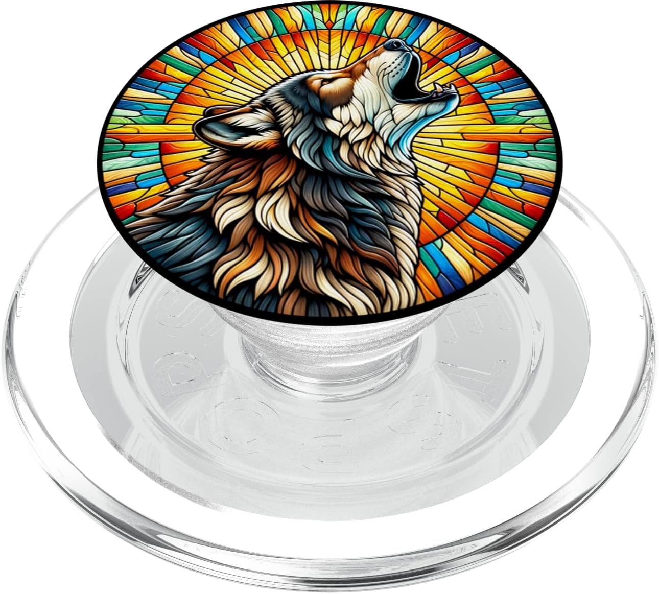 Beautiful Stained Glass Vibrant Wolf Howling Art Portrait PopSockets MagSafe PopGrip for iPhone