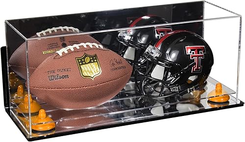 Miniatura 72 de Better Display Cases Acrílico 2 Mini casco de fútbol (no tamaño completo) vitrina con base de césped transparente (V46/A019)
