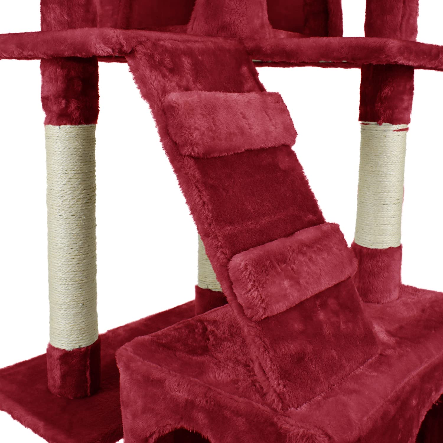 AQPET Tiragraffi XXL 170cm per Gatti con Cuccia, Albero Gioco Multifunzionale e Parco Giochi Completo, colore Rosso