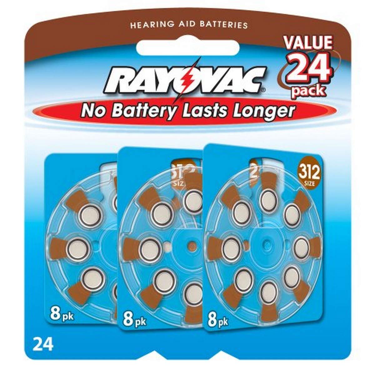 Rayovac Hearing Aid Battery, Size 312, 24 Batteries